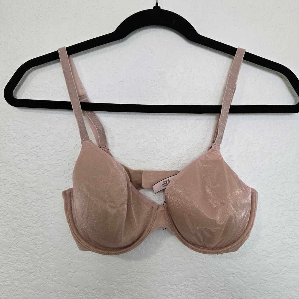 Victoria's Secret Lightly Lined Perfect Coverage Bra Rose Gold Shimmer 32D